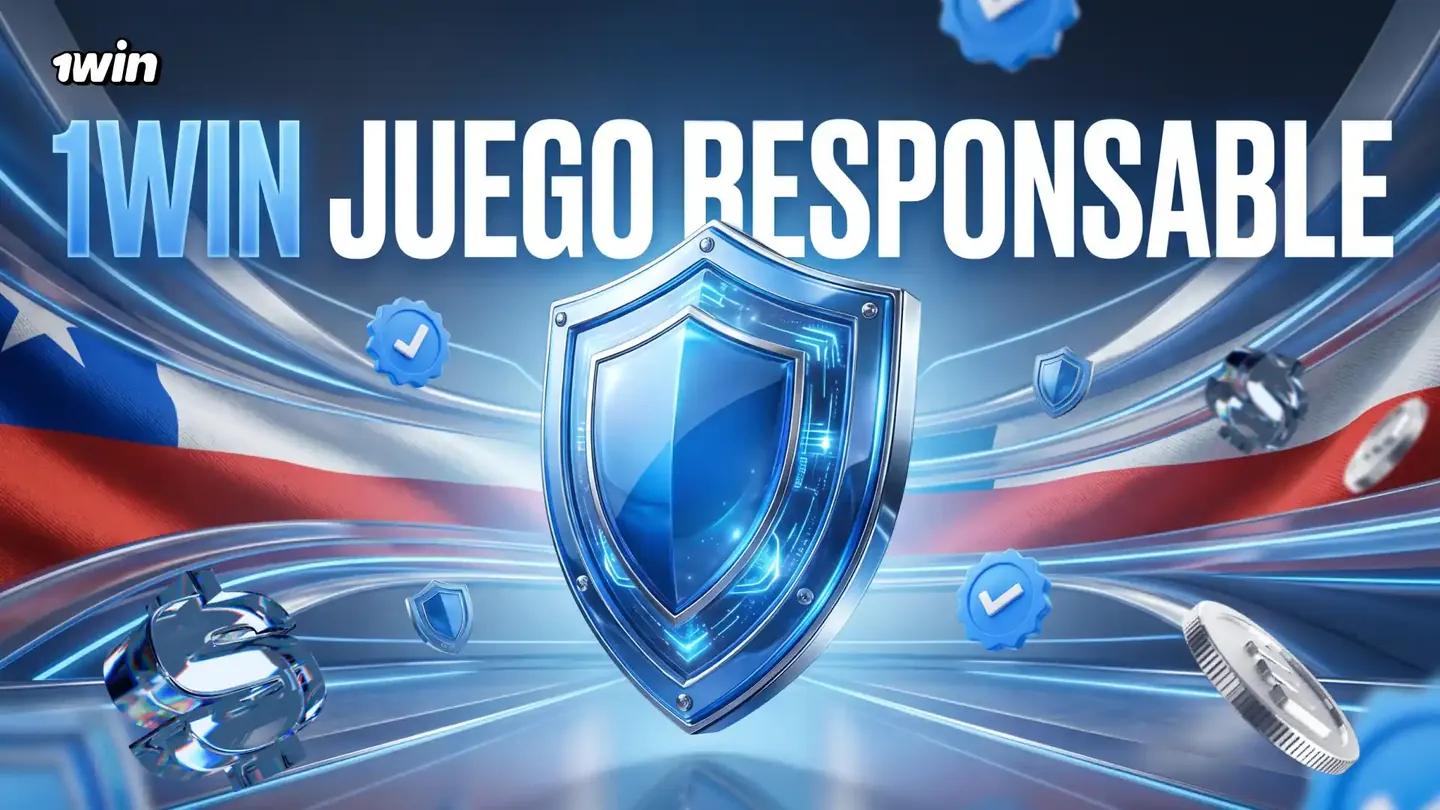 Sello de juego responsable de 1win junto a la bandera chilena